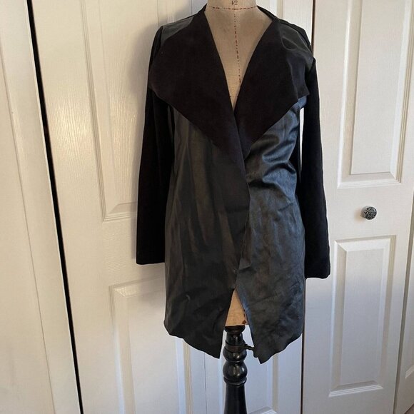 Blvd Faux Leather Cascading Cardigan Women's Large Black Long Sleeves - Picture 2 of 10